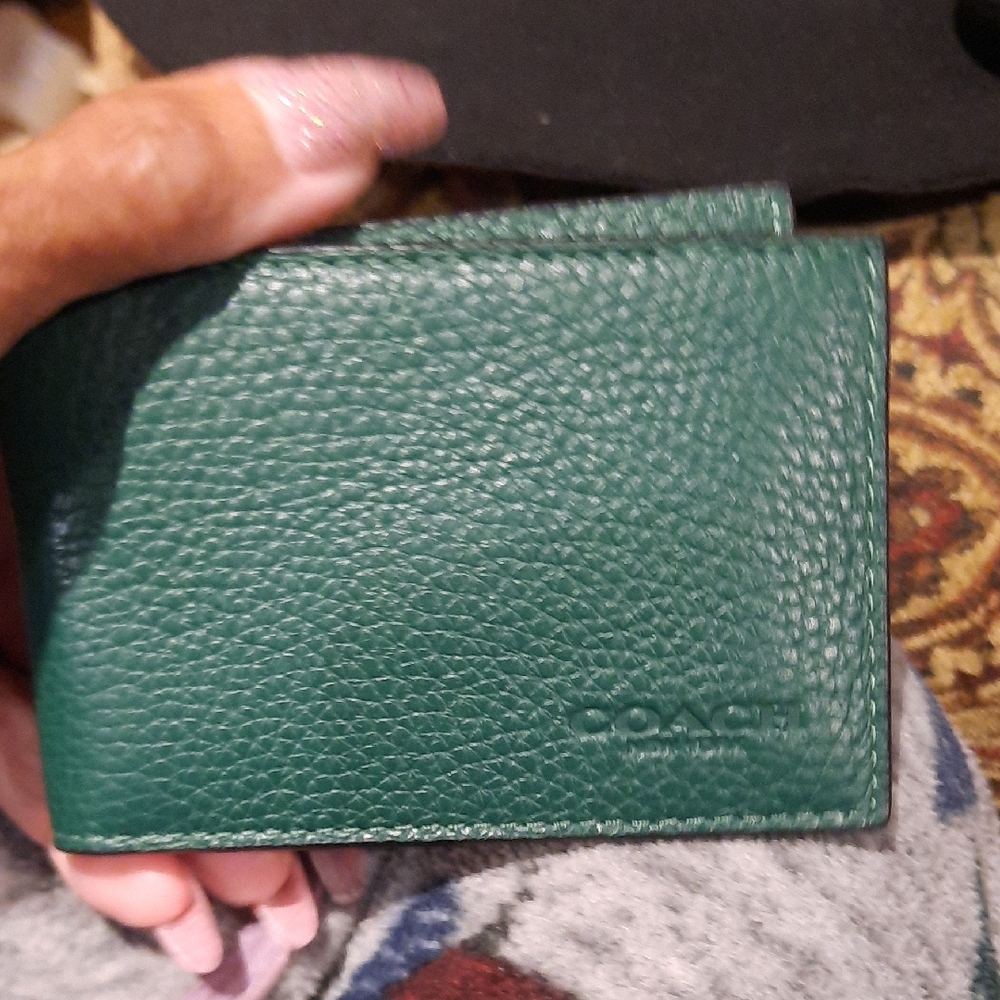 NWT Men's Coach New York Forest Green Leather Card Holder Wallet Great Gift 🎁